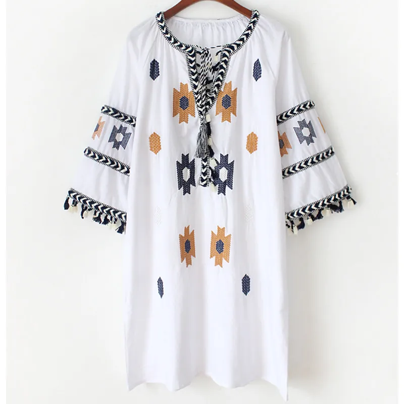 Boho Тяжелая вышивка хлопчатобумажное платье женские Весна осень 2018 корейская