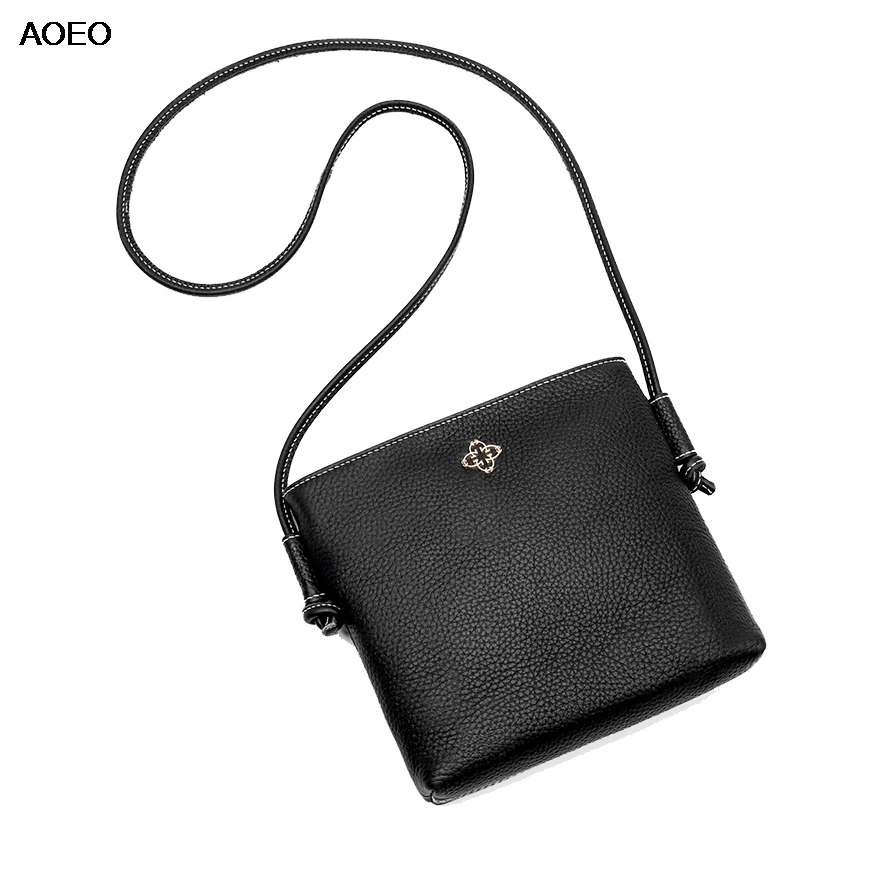 AOEO جديد أنيقة حقيبة كتف المرأة حقيقية جاكيت جلدي جودة فتاة البسيطة Crossbody حقيبة الأسود الوردي السيدات صغيرة حقيبة ساعي