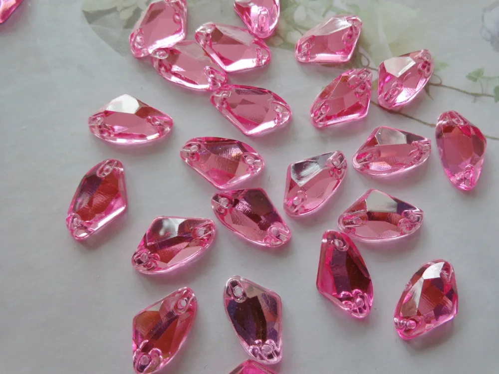 

150pcs 9*14mm pink colour Sew on rhinestones gem stones Acryl crystal Galactic shape flatback strass diamond hand sewing