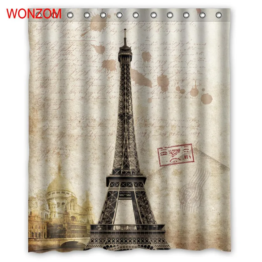 

WONZOM Eiffel Tower Curtain Bathroom Decoration The Statue Of Liberty The Leaning Tower Of Pisa Big Ben Waterproof Bath Cuntain