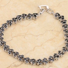 Завораживающий маленький черный оникс и белые драгоценные камни 925 пробы Серебряный браслет-цепочка 7-8 дюймов S7984