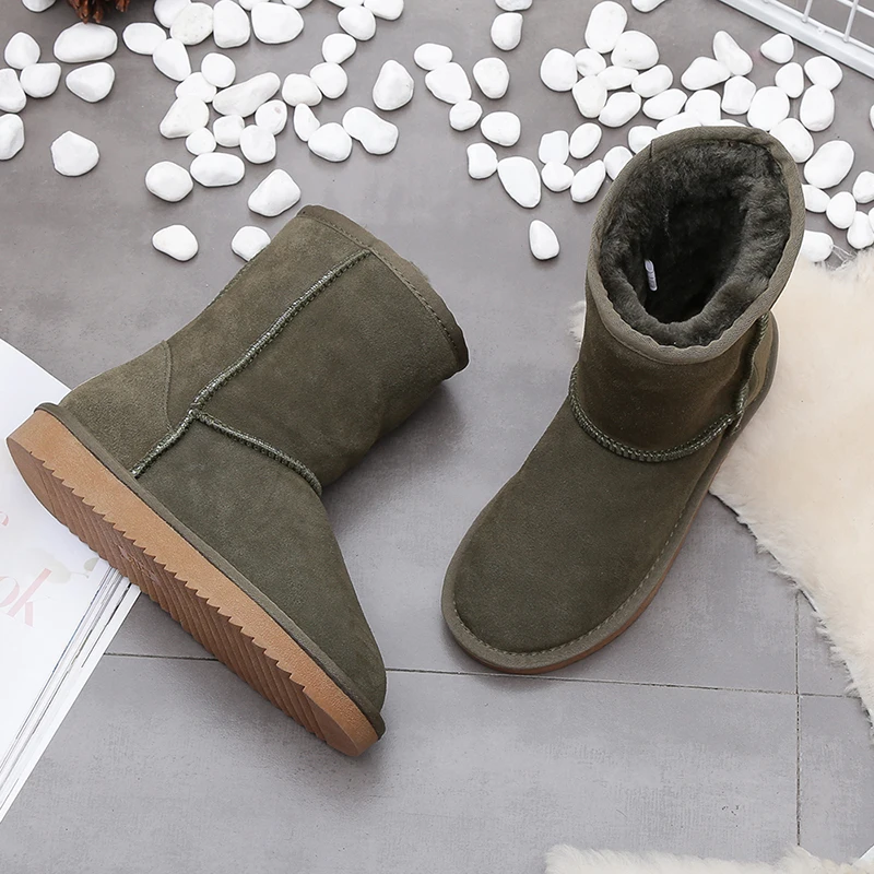 100% Genuine Cowhide Leather Snow Boots Women Australia Boots Winter For Women Warm Botas Mujer platform boots