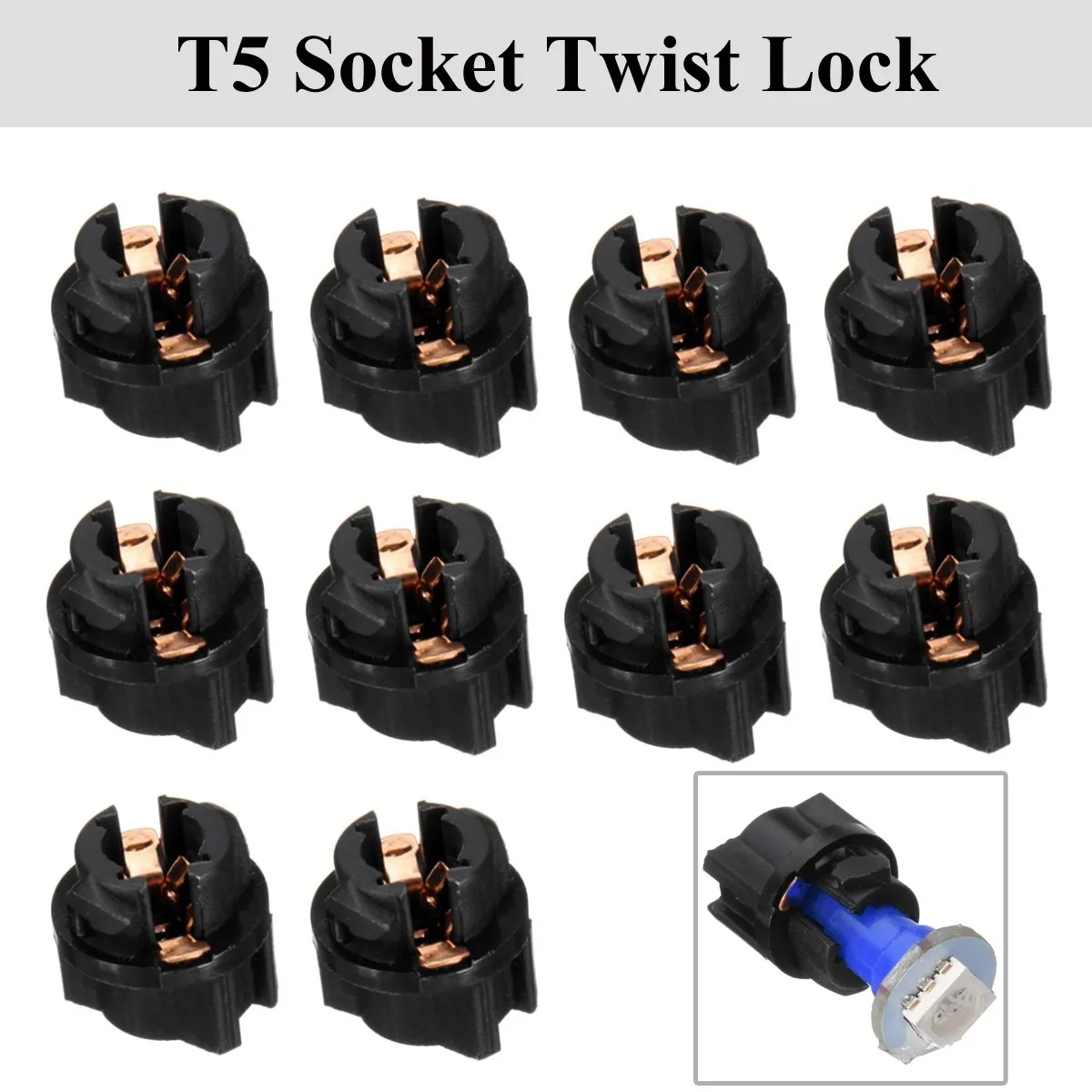 10pcs T5 Socket Twist Lock For PC74 Instrument Panel Cluster Plug Dash Light Bulb