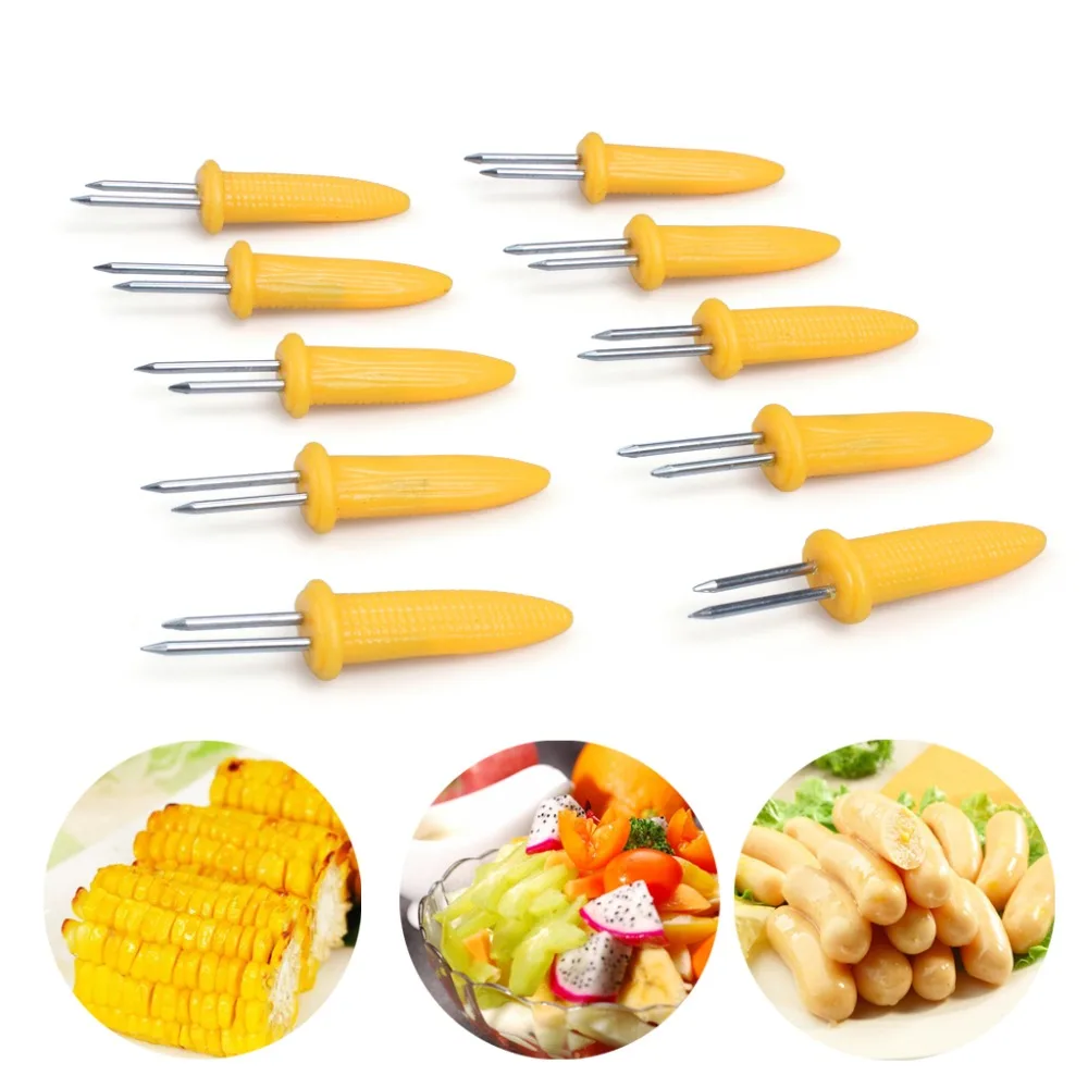 Set Of 10 Twin Prong Skewers Barbecue Fork Fruit Corn Holder BBQ Fork Tool Camping Picnics Supplies (3)