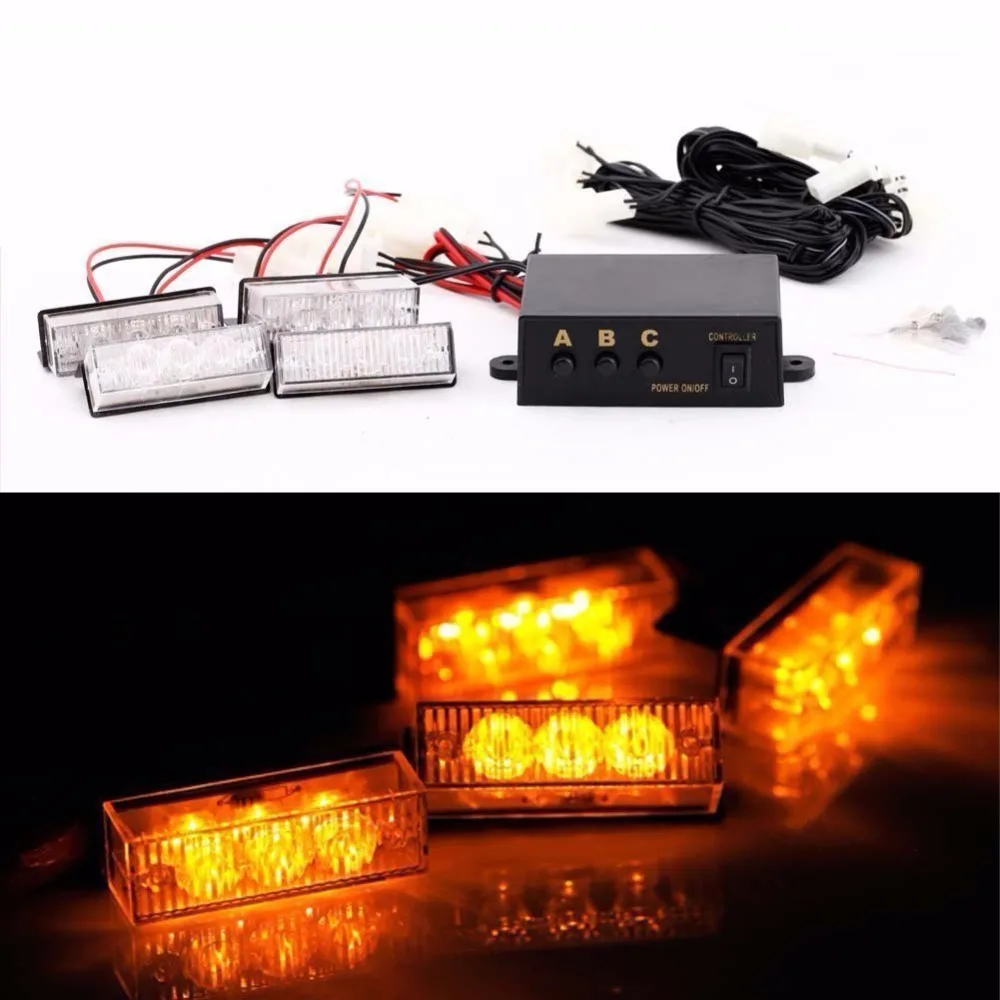 

CYAN SOIL BAY 4 X 3 LED High Power Amber/Yellow Car Truck Strobe Flash Light Emergency Warning 3 Flashing Modes 12V