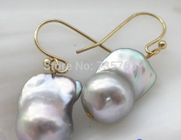 

xiuli 00326 GRAY BAROQUE KESHI REBORN PEARL DANGLE EARRING 14KGP