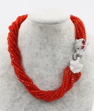 10rows red quartz round faceted 4mm &leopard clasp necklace 19inch wholesale beads nature FPPJ woman 2017 18 10row 4mm orange round coral necklace magnet clasp