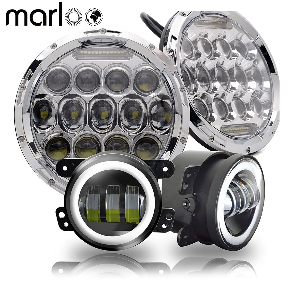 

Marloo Wrangler Light Set 75W 7inch LED Headlights With 4 inch LED Fog Light White DRL Halo Ring For Jeep Wrangler 97-2017 JK TJ