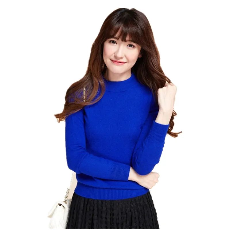 Women's Sweater Half-neck Collar Slim Bottoming Shirt Fashion Warm Pullover Sweaters Solid Color Female Knitted Sweaters Winter