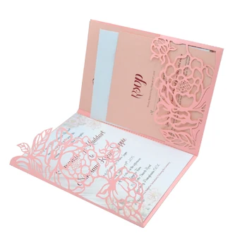 

Exclusive design handmade rose elegant laser cut wedding invitation card RSVP card with pocket envelope