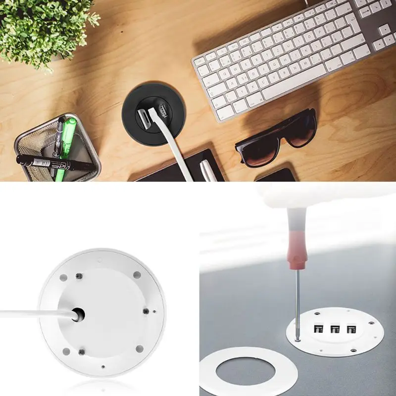 5cm Grommet Hole In Desk Mounting 3 Ports USB 2.0 Hub For Laptop PC