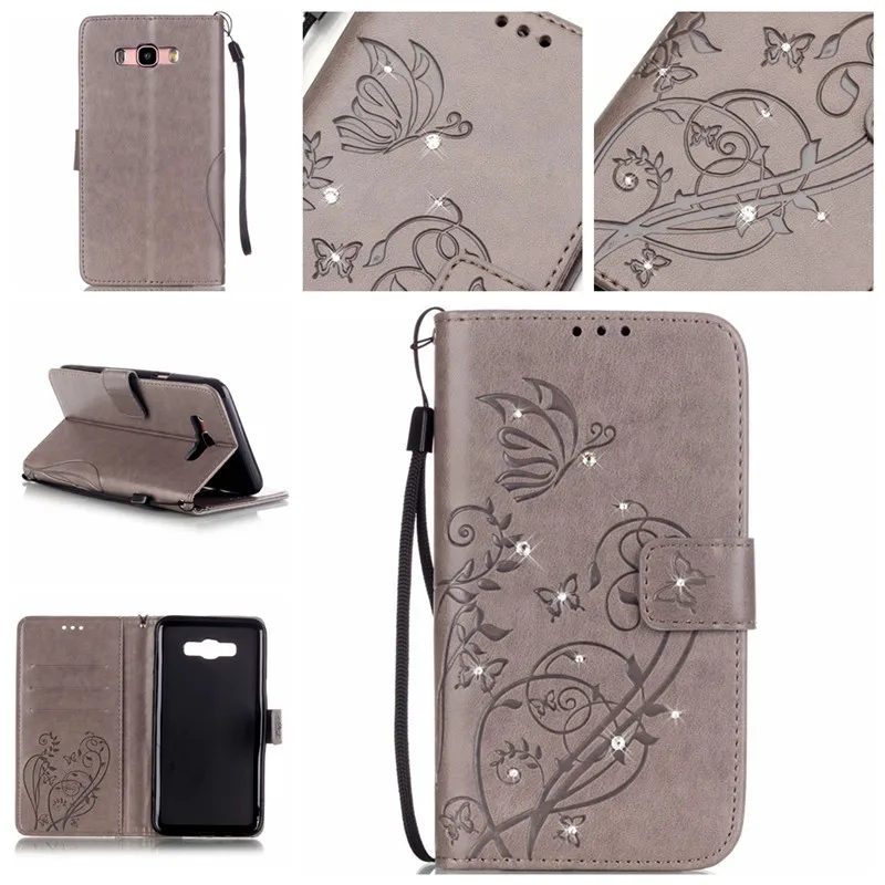 Роскошный чехол-книжка из искусственной кожи с украшением в виде бабочки для Samsung Galaxy J1, J2, J3, J5, J7, чехлы для телефонов+ ремешок