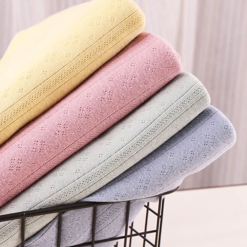 Лето хлопок Ребро жаккардовые кружевные ажурные трикотажные ткани мягкие дышащие