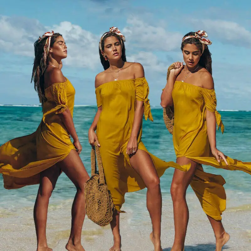 Летнее Длинное Платье-макси с одним плечом для отдыха путешествий пляжа | Женская