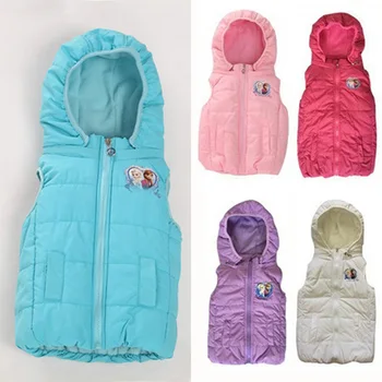 

2016 Children Winter Warm Princess Anna Elsa Girl Vest Hooded Outerwear Coats Anime Printing Boy Windbreaker Jacket Cotton Coat