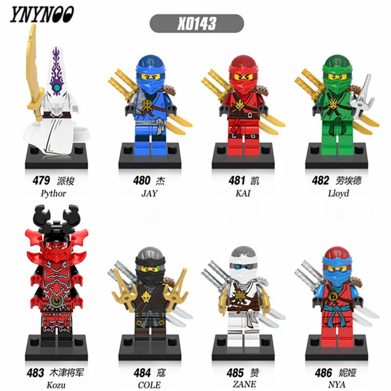 YNYNOO 8pcs/lot X0143 Ninja Pythor Jay Kai Lloyd Kozu Cole Zane Nya Building Blocks Bricks Best Gift DIY Baby Toys baby-building-blocks