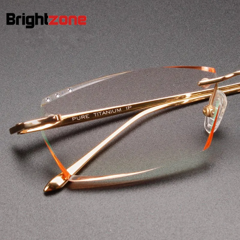 Exquisite Diamonds Cutting Craft Rimless Light Pure Titanium Oculos Glasses Male Myopia Complete Prescription Rx Glasses Frame