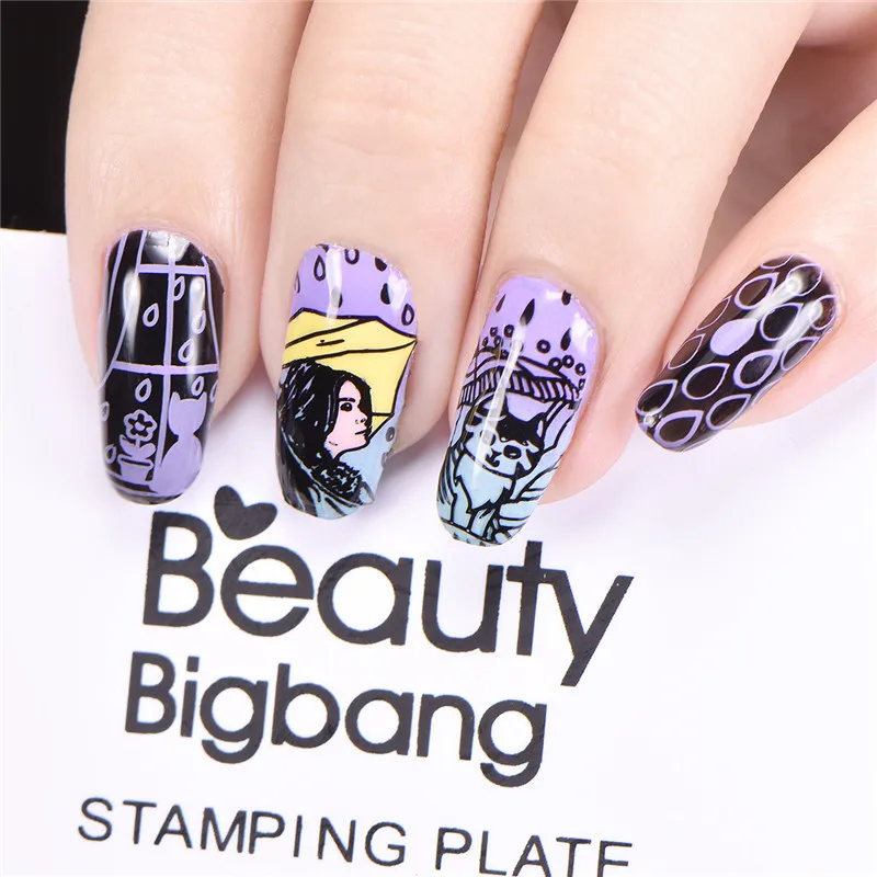 BeautyBigBang 1 шт. штамповка для ногтей прямоугольник дождь животных зонтик узоры ногтей шаблон штамповочных плит инструменты для дизайна ногтей XL-059