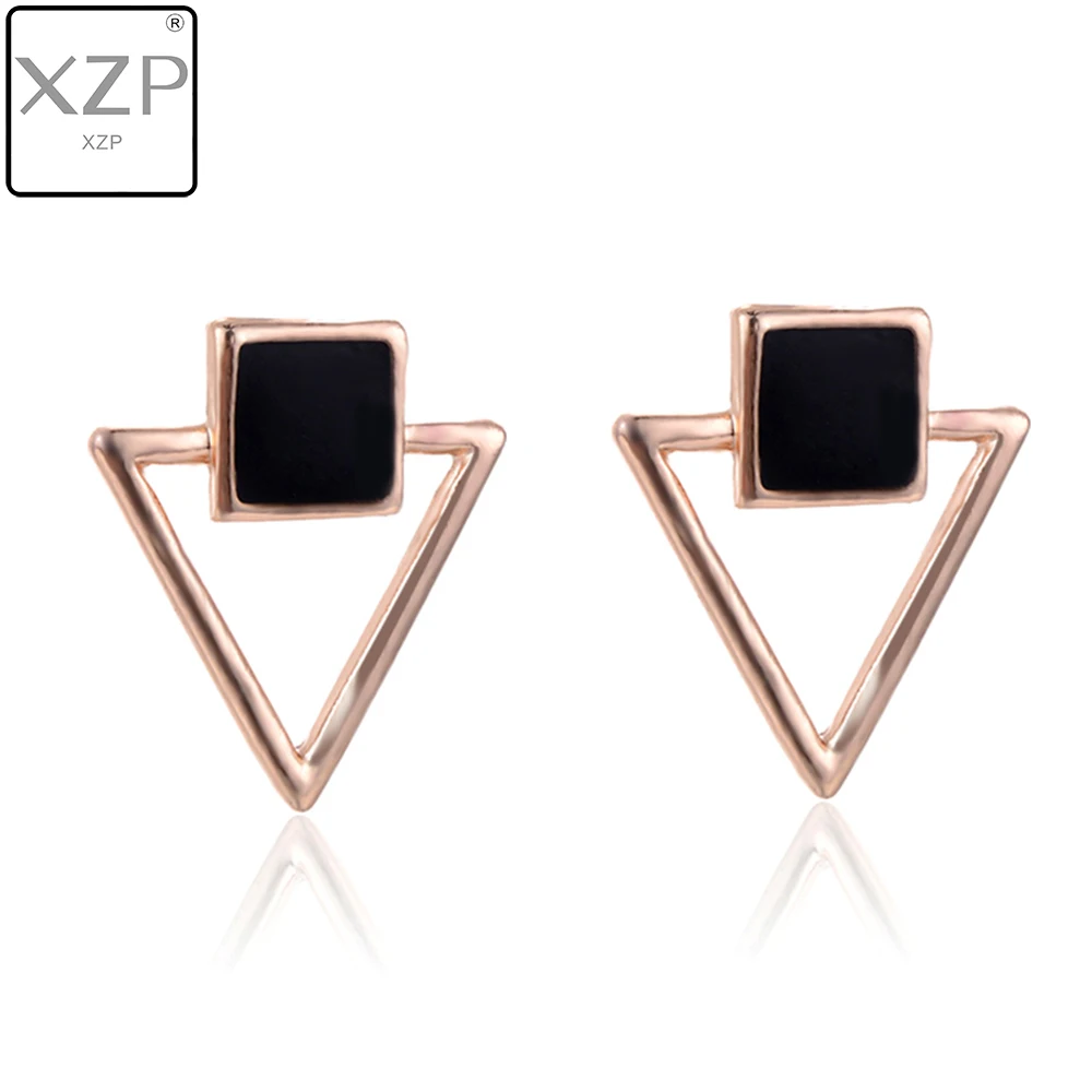 

XZP Simple Stud Earrings Personality Trendy Push-back Triangle Black Square Enamel Earrings Geometric Jewelry Women Earrings