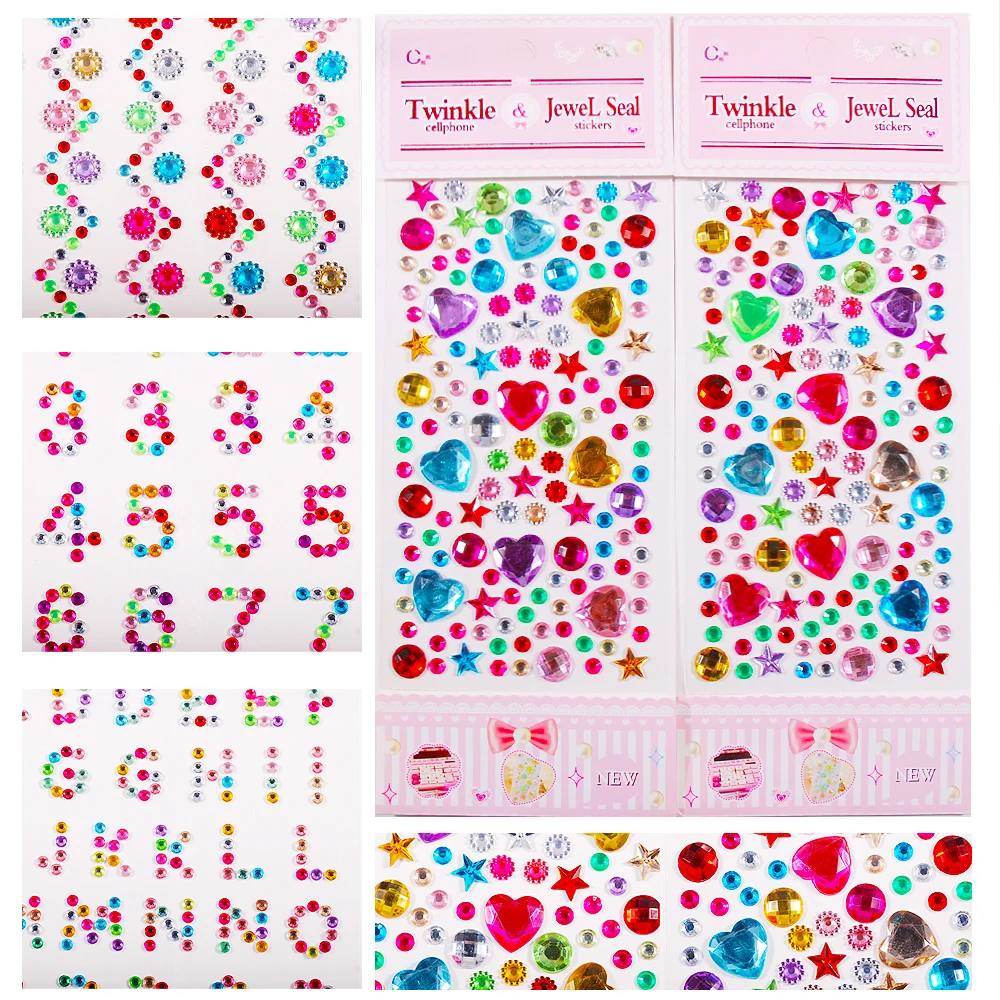 

Many Styles Mixed Color Acrylic Rhinestone Crystal Decoration Stickers 3D Kids Boys Girls DIY Cute Children Scrapbook Stickers