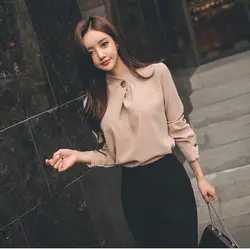 Новые осенне-весенние топы Для женщин модная женская рубашка с длинными рукавами Повседневное Шифоновая блузка 2018 Повседневная обувь Офис