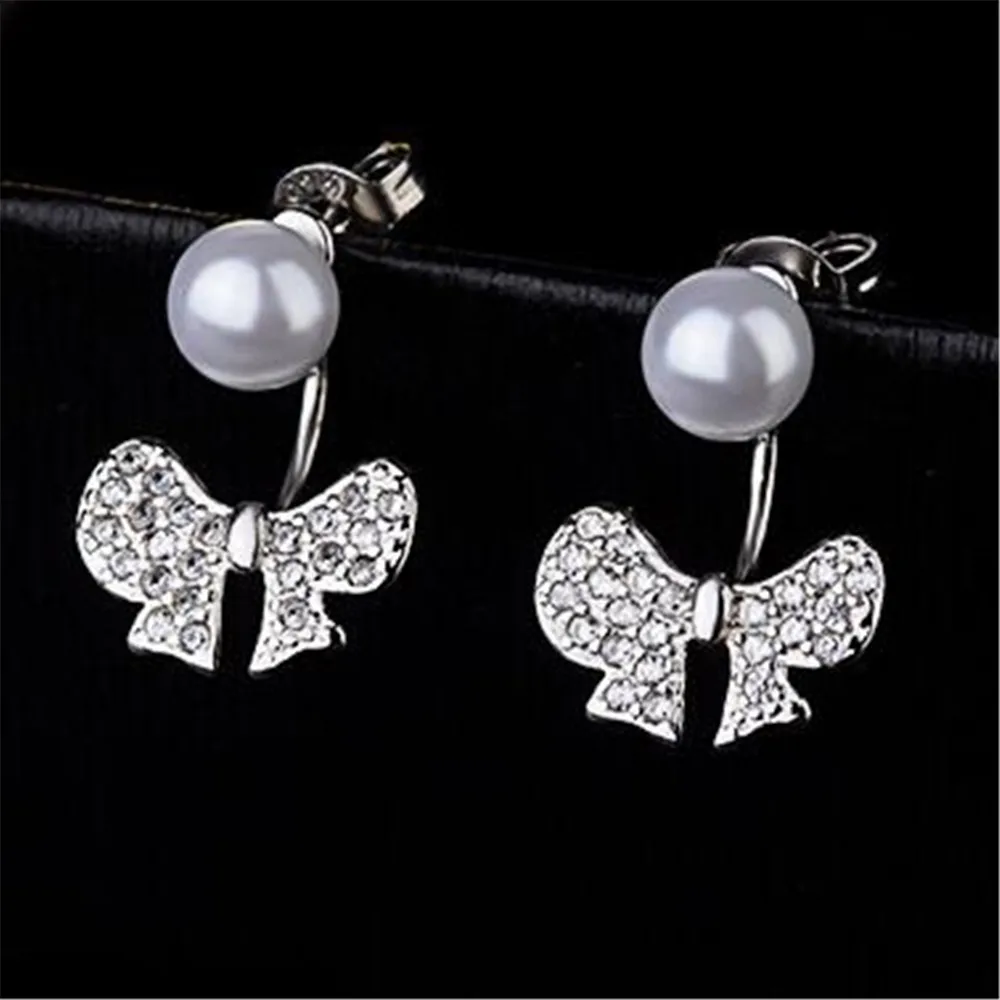 

925-Sterling-Silver Jewelry for womens Flower Pattern Ladies Super Flash Pearl Earrings Female Bow Stud Earings Birthday Gift