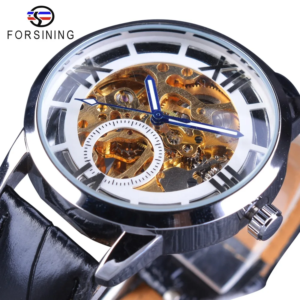

Forsining Simple Minimalist Style Golden Movement Inside Luminous Hands Fashion Casual Wearing Men Automatic Skeleton Wristwatch