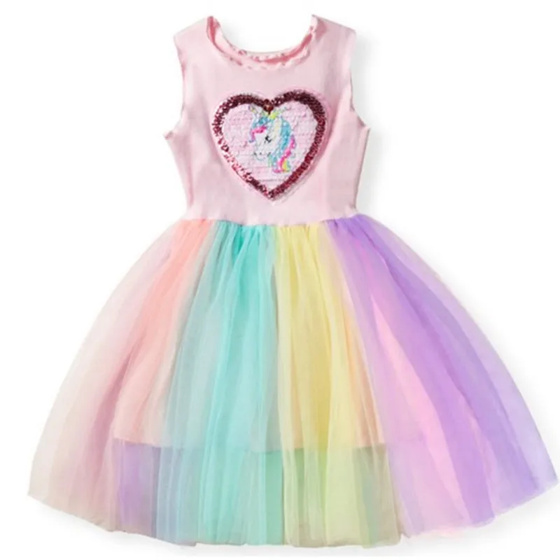 Платья принцессы для девочек; платье с блестками и единорогом для девочек; платья для костюмированной вечеринки для девочек; детское разноцветное Радужное платье