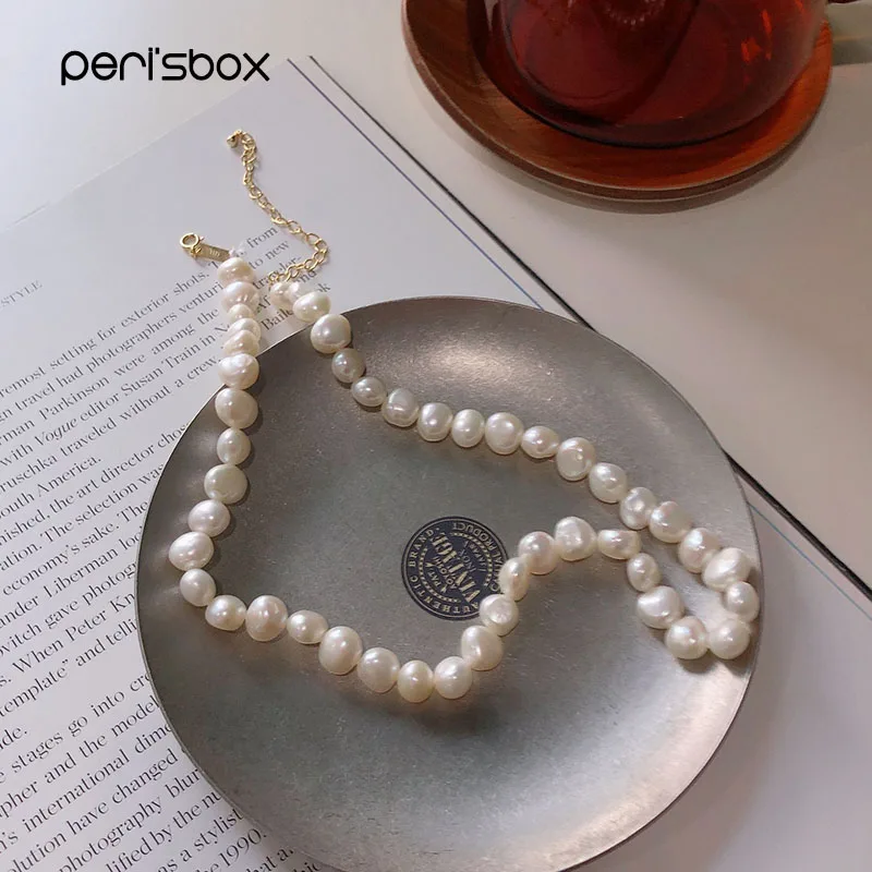 Peri'sbox, современное ожерелье из натурального пресноводного жемчуга, изысканное ожерелье-чокер из настоящего жемчуга в стиле барокко, подарок для нее с камнем на день рождения