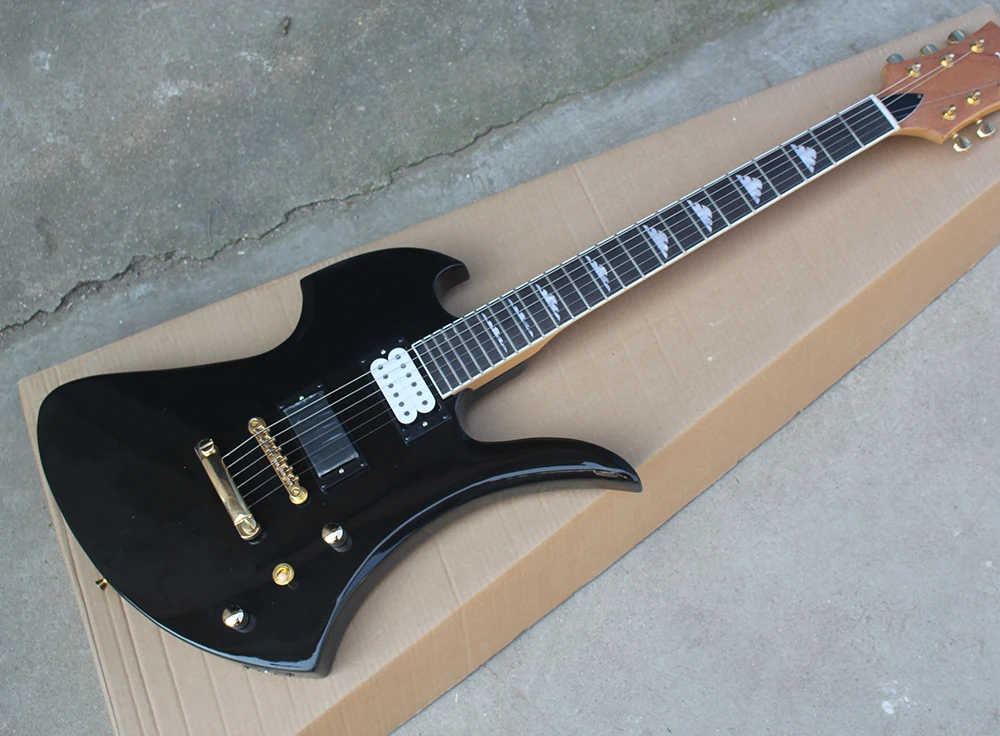 

Black Unusual Shape Electric Guitar with Rosewood Fretboard,Frets Binding,Golden Hardwares,offer customized