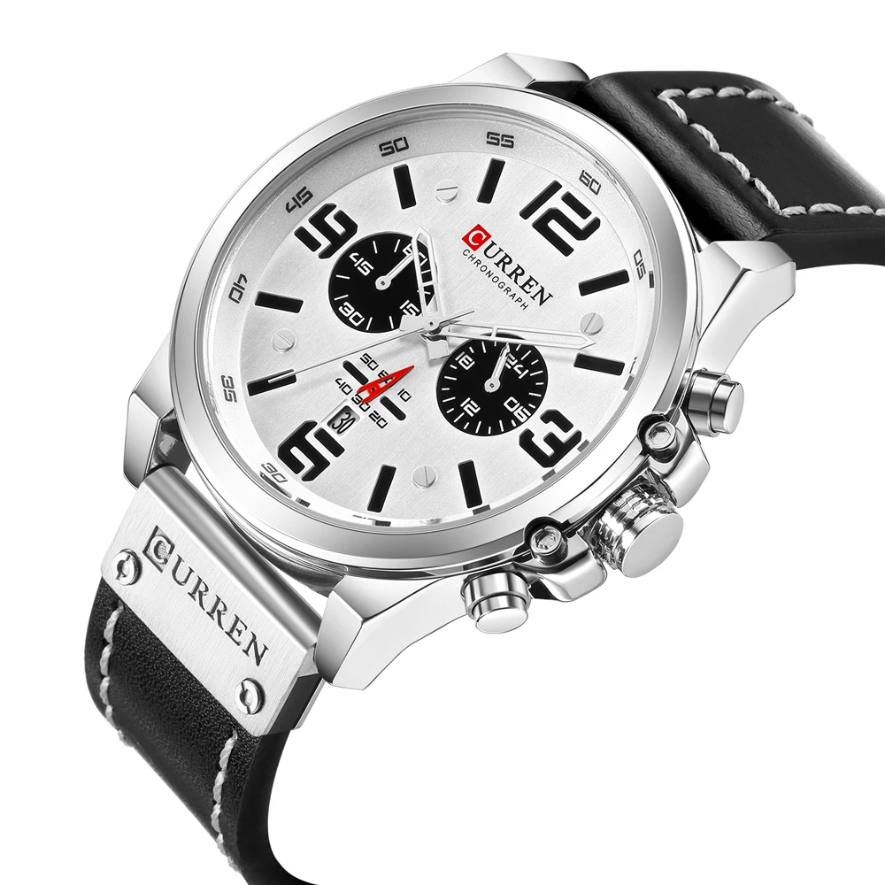 

Silver Black Watch Men Curren Mens Quartz Watches Man Waterproof Chronograph Military Relogio Masculino Luminous Hands Clock Man