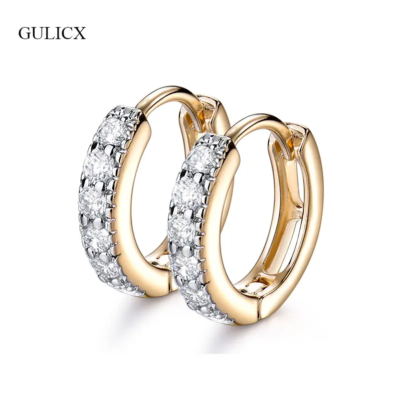 

GULICX 2017 Gold Color Small Cute Luxury Hoop Earrings Paved with AAA Austrian Cubic Zirconia for Wedding Party Jewelry GLE169
