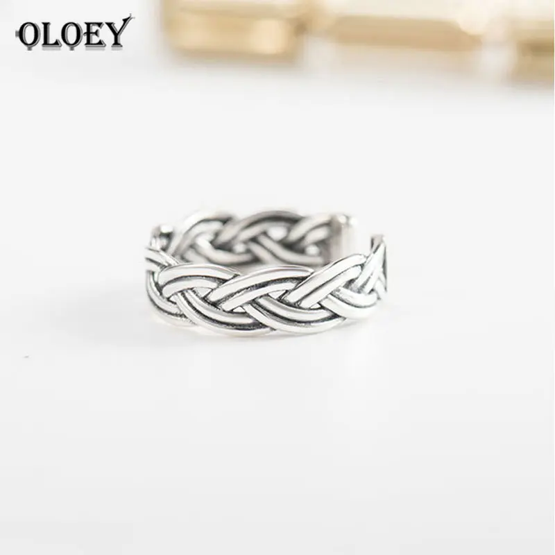 OLOEY, настоящее 925 пробы, серебряные, открытые, кольца на палец для женщин и мужчин, тройная скручивающаяся плетеная лента, кольцо на палец, хорошее ювелирное изделие, подарки YMR303