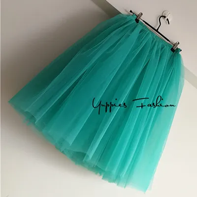 Tiffany Blue 7 слоев 65 см сексуальная Тюлевая юбка миди уличная плиссированная юбка женская короткая юбка-пачка Femme летняя готическая юбка Falda Tul Plisada - Цвет: Tiffany Blue