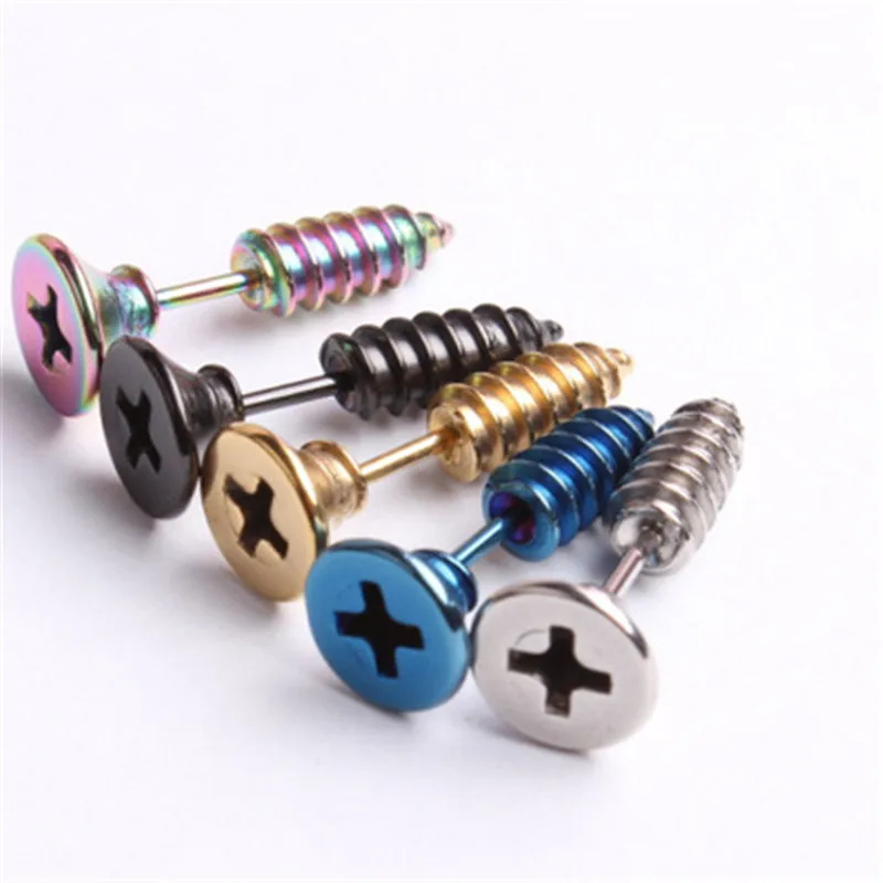 1PCS High Quality Titanium Steel Screw Stud Earrings New Personality Gold Boys & Girls Korean