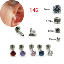 Шт. 1 г шт. 14 г CZ Циркон круглый Форма уха пирсинг для пупка/хряща шпильки Сережка для пирсинга губы Украшения для тела
