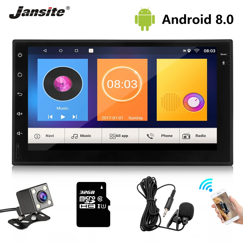 

Jansite 7" 2 din Car Radio MP5 player Digital Touch screen Android 8.1 Multimedia player mirror GPS Autoradio with Backup camera