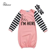 Новорожденных наряд для маленьких девочек Конверты для малышек письмо спальный мешок пижамы розовая головная повязка 2 шт. комплект