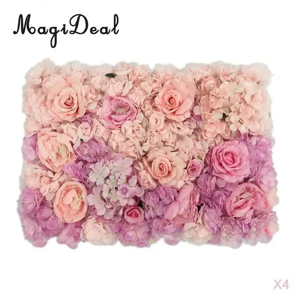 MagiDeal 4pcs Romantic Artificial Silk Flower Wall Panels for showcase stage Wedding Party Decoration Artificial Flower Wall