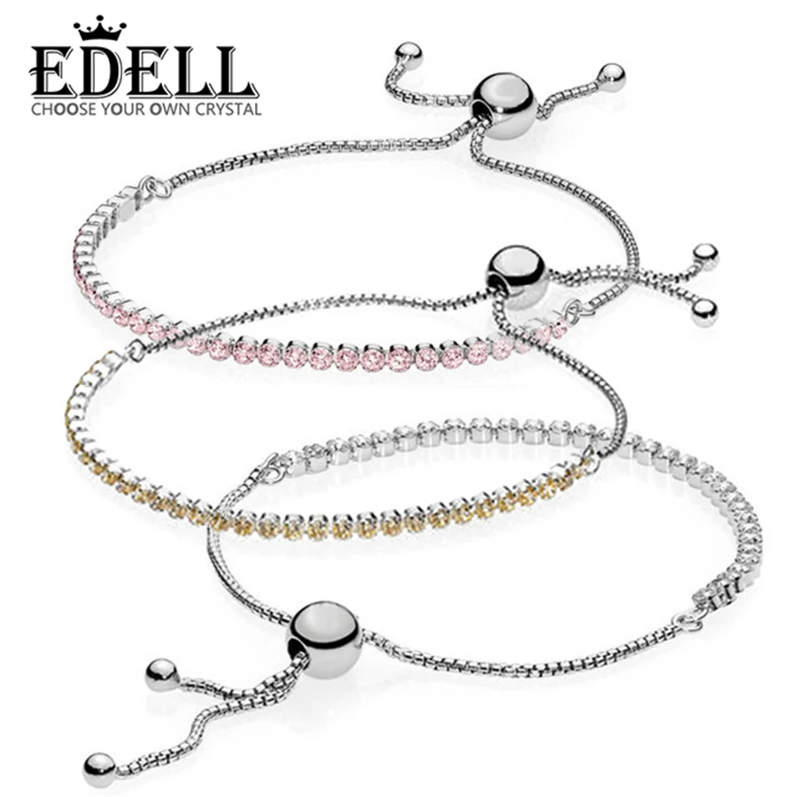 

EDELL 100% 925 standard Sterling Silver Charm SPARKLING STRAND GIFT SET Bangles for Women Sterling Silver Jewelry Original
