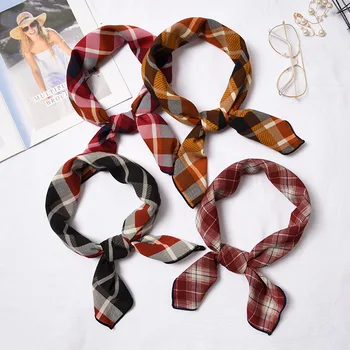 

2019 spring and summer new retro hit color wild plaid printing professional fashion casual ladies small scarf