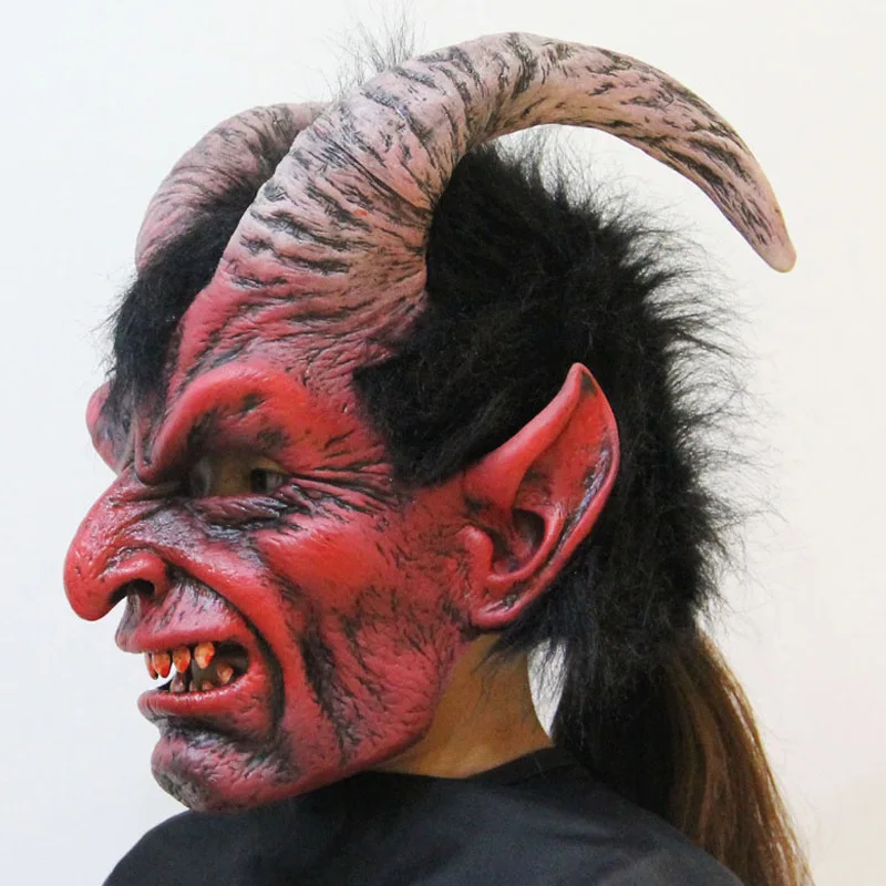 Красная рогатая овечья маска дьявола, страшные свирепые Вечерние Маски, Маскарадная маска на Хэллоуин для взрослых, карнавальный костюм красного цвета