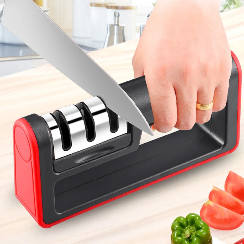 GOUGU Three Stages Diamond Ceramic Knife Sharpener Kitchen Household Sharpening Stone Handle