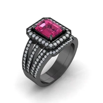 

HUITAN Classic Cocktail Party Ring For Women Three Model Available With Square Crystal Stone Micro Paved Finger Ring Wholesale