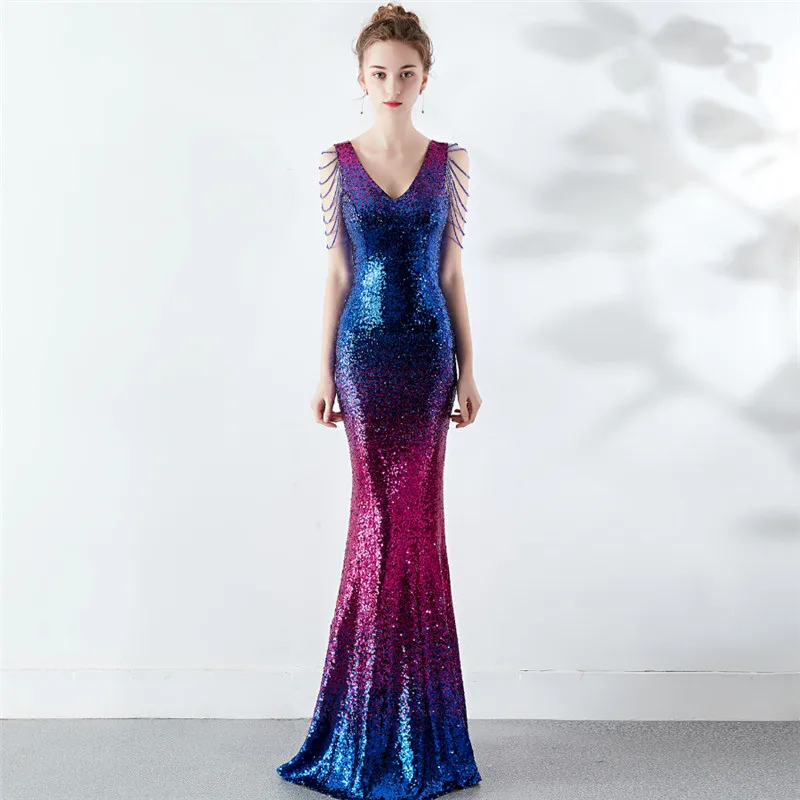 Элегантное Длинное Черное вечернее платье с блестками vestido de festa robe longue платья для