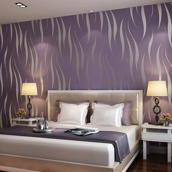 Нетканая Флокированная настенная бумага, домашний декор, современная мода, 3D Волнистая Полоса, рельефная настенная бумага для гостиной, дивана, спальни, стена 0,53*10 м - Цвет: Фиолетовый