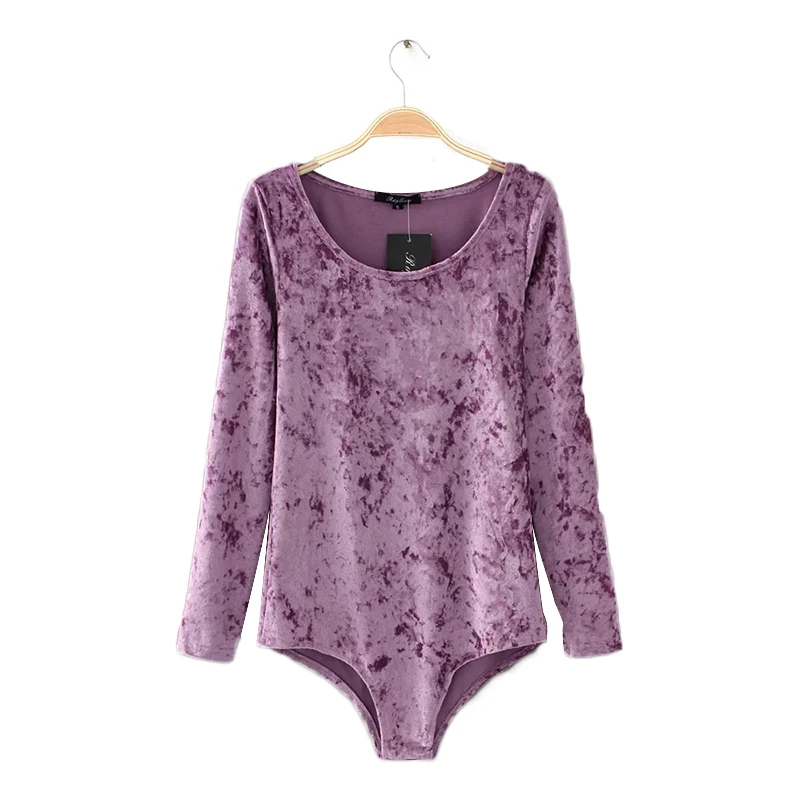 Solid Women Bodysuits O Neck Female Clothes Velvet Jumpsuit For Women Spring Female Bodysuit With Long Sleeve Women Clothing S-L (2)