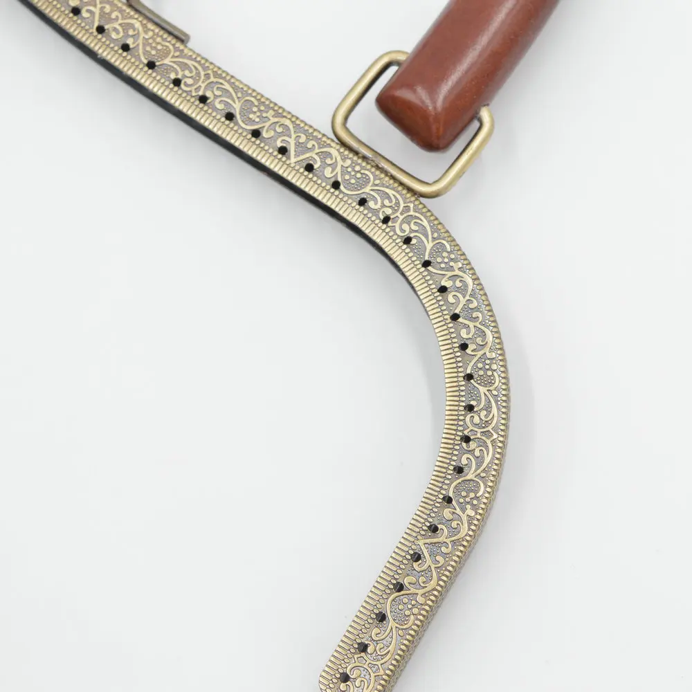 High-grade wooden handle Metal Purse frame Kiss Clasp DIY accessories Coin Purse 26CM antique brass