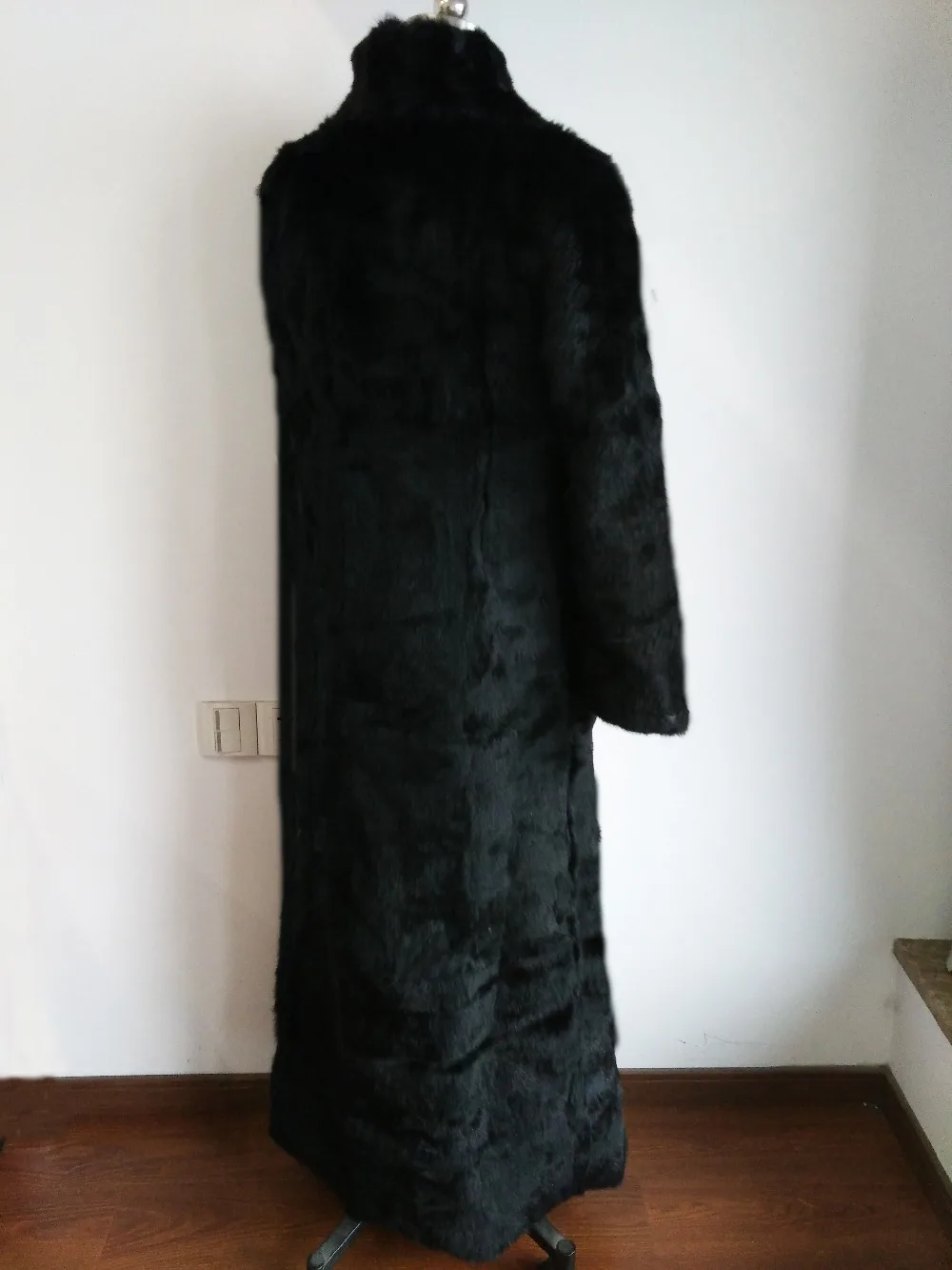 Новая натуральная женская мода 130 см длинноворсовый мех кролика пальто натуральная Куртка Верхняя одежда Пальто SR83