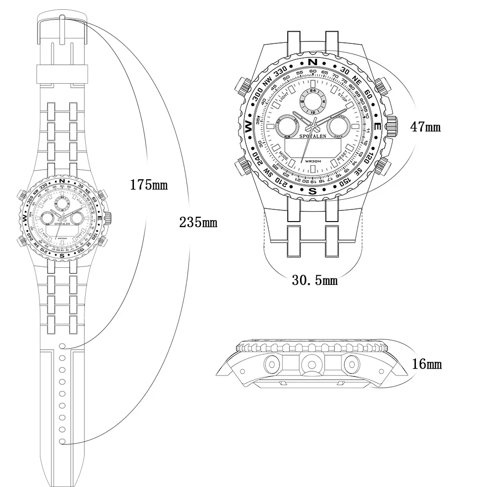 Спортивные кварцевые часы SPOTALEN, мужские военные водонепроницаемые часы, светодиодный цифровой двойной дисплей, мужские кварцевые часы, мужские часы